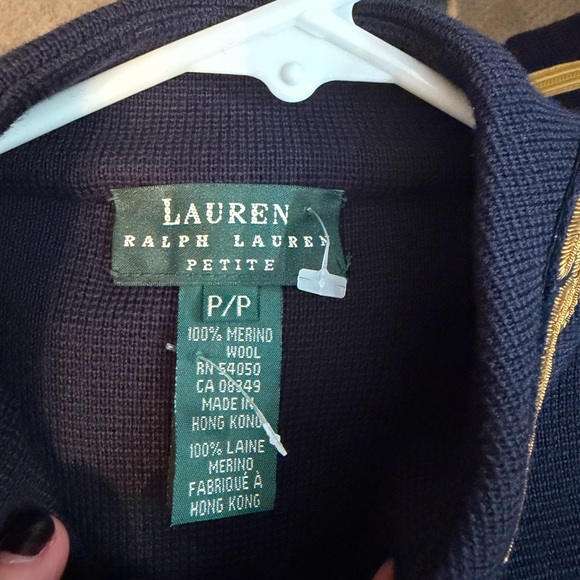 Vintage Ralph Lauren Knit Merino Wool Military Jacket Navy with Gold Leaf sz P - Picture 10 of 11